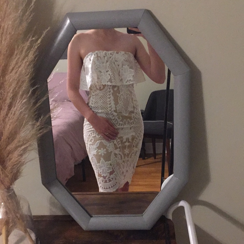 Nude and White Lace Cocktail Dress